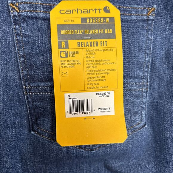 Carhartt Women’s 6 Regular Rugged Flex Relaxed Fit Jeans Blue Mid Rise Straight - Picture 8 of 10